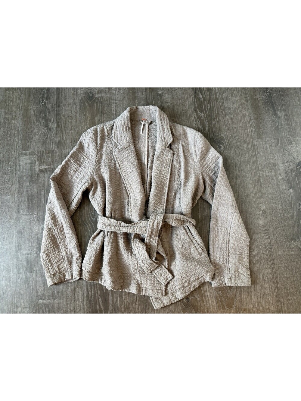 Free People Women's Tan Textured Wrap Waist Blazer Jacket Small Boho